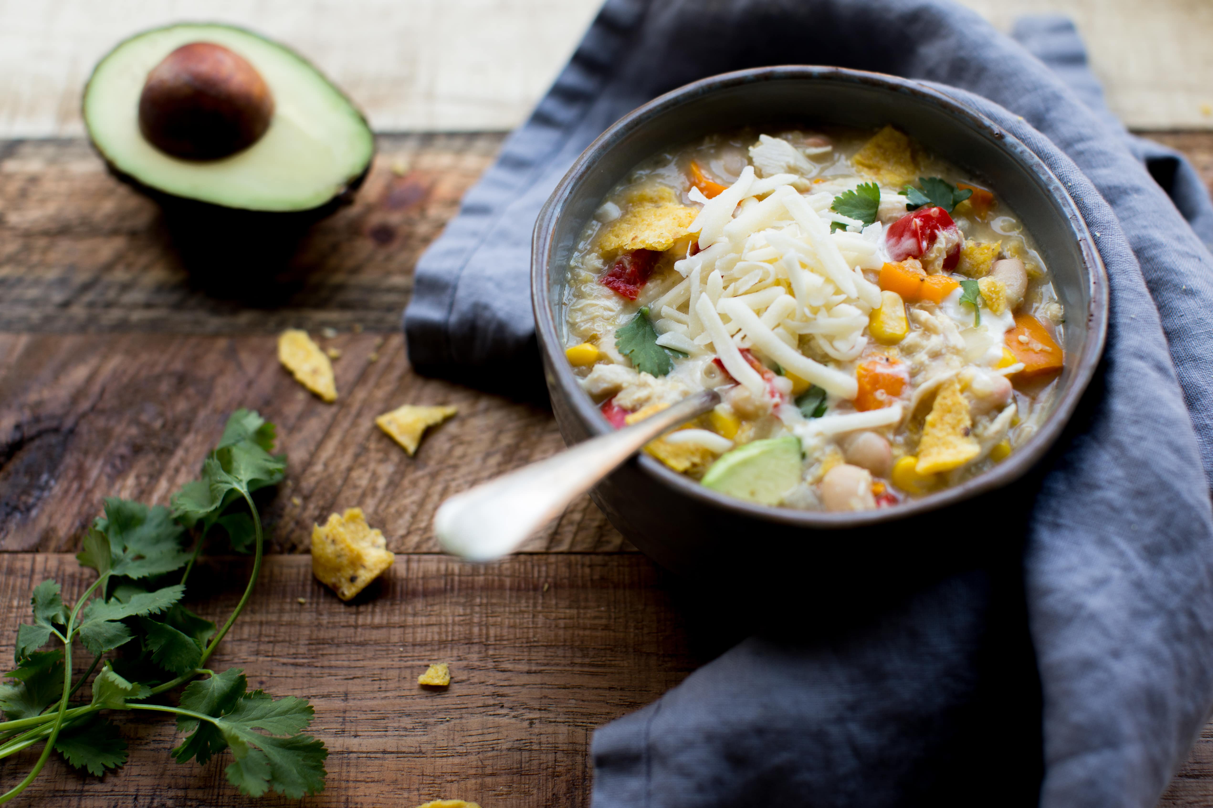 Slow Cooker Chicken, Quinoa & White Bean Chili